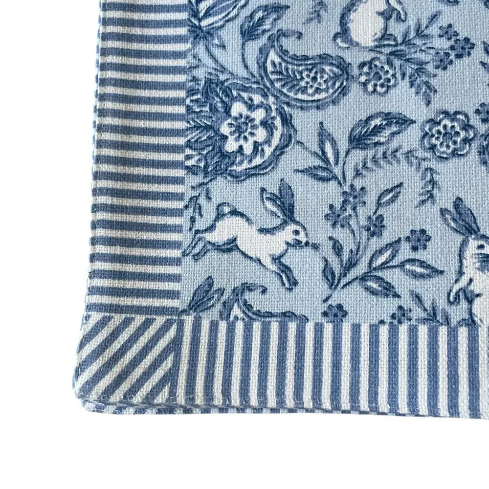 Rachel Ashwell Farmhouse Bunny Paisley Reversible Placemats 13x19 Blue White New